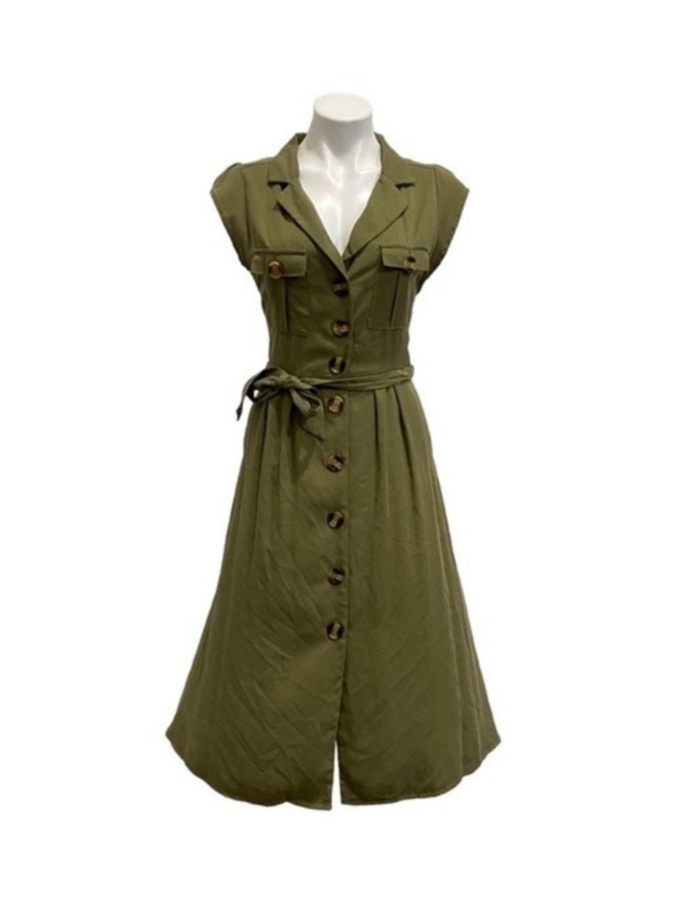POL tencel Army Grunge Green Cap sleeve Utility Shirt Dress sz LARGE